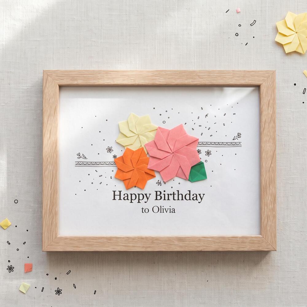 Personalized Birthday Origami Flowers, Last Minute Gift for Her, Handmade Framed